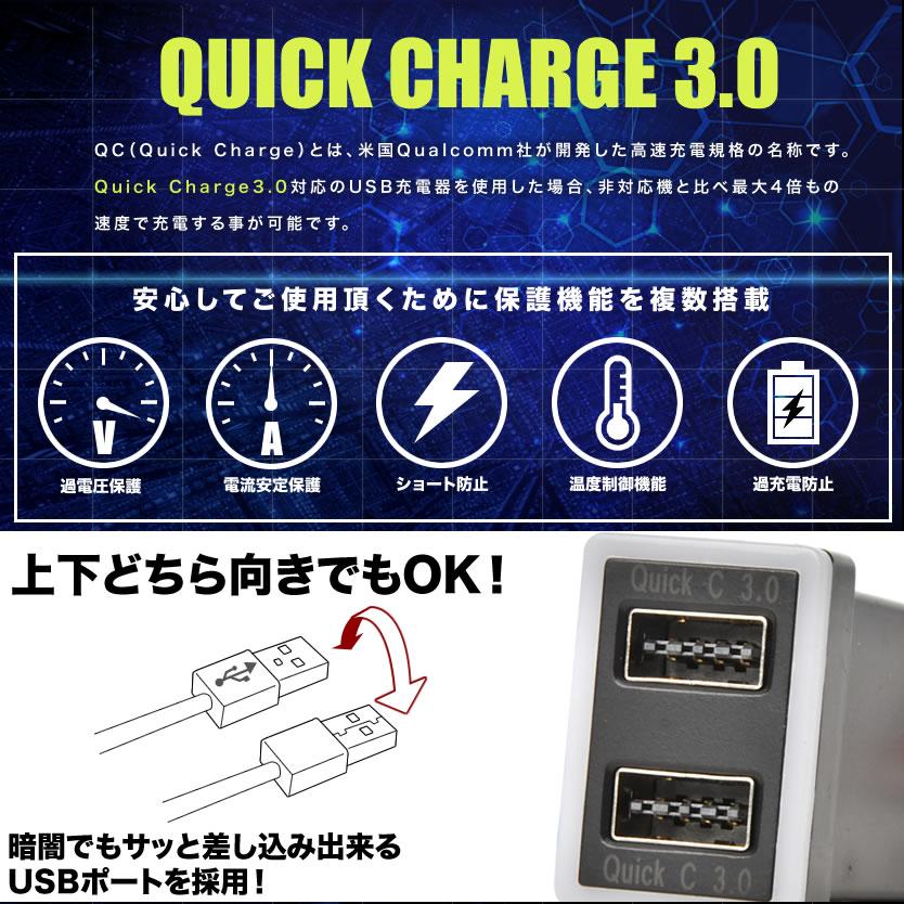 品番U11 NKE160系 カローラフィールダー ハイブリッド 急速充電USBポート クイックチャージ QC3.0 トヨタA 白発光 両差し可能｜inex｜03