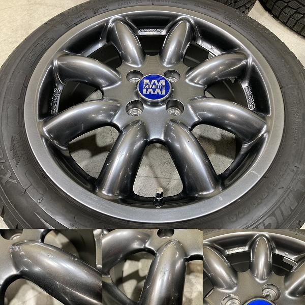 MINILITE タイヤホイール 16インチ 4本205/50R16（送料込） 美品 MINILITE ミニライト 16インチ 7J +48 PCD100 4H 205/50R16 4本