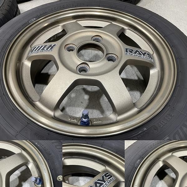 RAYS ゴールドアルミホイールタイヤセット　155/65R13 美品 鍛造 RAYS VOLK RACING TE37 13インチ 5.0J +45 PCD100 4H 155