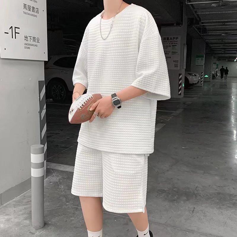 セットアップ メンズ 上下セット ワッフル生地 半袖Tシャツ ハーフ