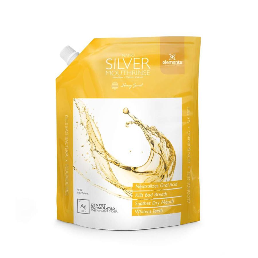 エレメンタ ナノシルバー マウスリンス アルカリ性 化学薬品不使用 オーラルケア 特大容量詰替パック 1182ml (ハニースウィート) | 