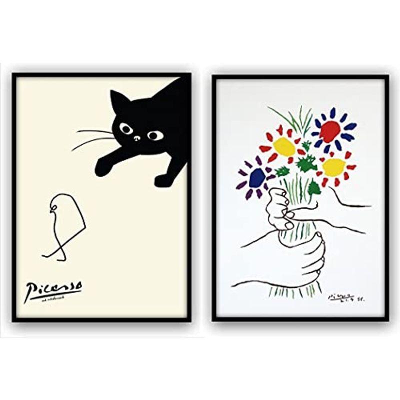 1546円 憧れの ピカソ ネコとヒヨコ 花束を持つ手 2枚セット サイズ フレーム付き