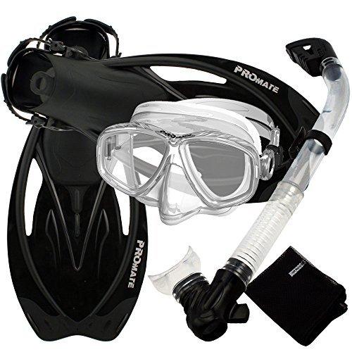 有名な高級ブランド Promate Snorkeling Set Scuba Dive Gear Snorkel Mask Diving Fins Set, Clear/Black, Medium/Large/X-Large 141［並行輸入］並行輸入品 バッグ