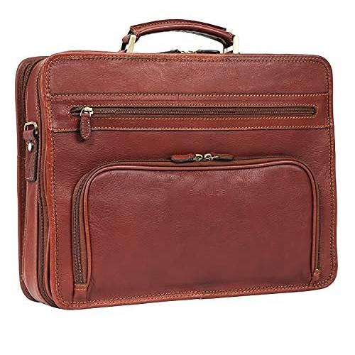 【同梱不可】 for Briefcase Leather Italian Grains Full Banuce Men Brown並行輸入品 Bags Business Handbags Men's Case Attache Laptop Inch 14 アタッシュケース