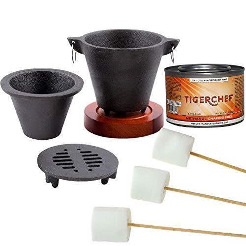 高価値セリー Chafing Set, Grill Hibachi Includes Set Roasting Marshmallow Kit Smores Chef Tiger Fuel Marshmall Free of Bag 1 Skewers, Bamboo 100 Can, Gel クッカーセット