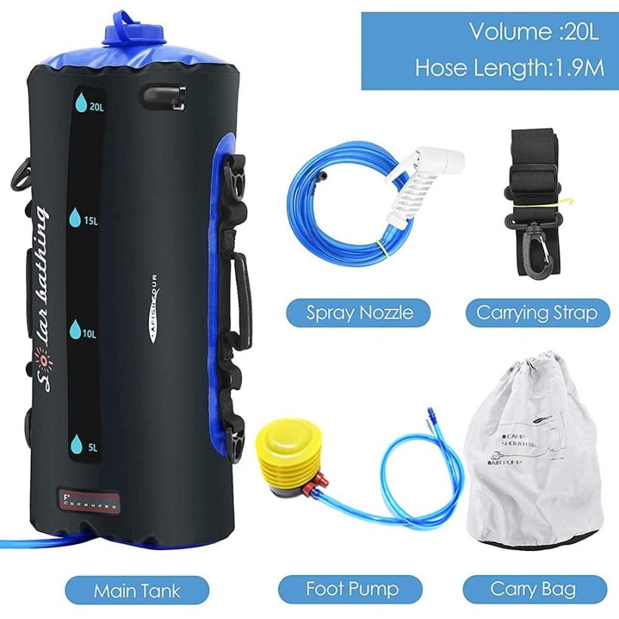 最新入荷 お湯 12l l アウトドア 携帯用 ソーラーキャンプシャワー ポータブルシャワー シャワー 食 温度計付き クッカーセット