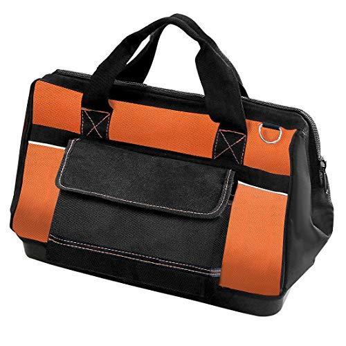 高級品市場 40cm長さ 16inch HAUTMEC 大開口ツールバッグ カラー：オレンジ＋ブラック、蛍光ベルト付き プラスチック底 ツールボックス