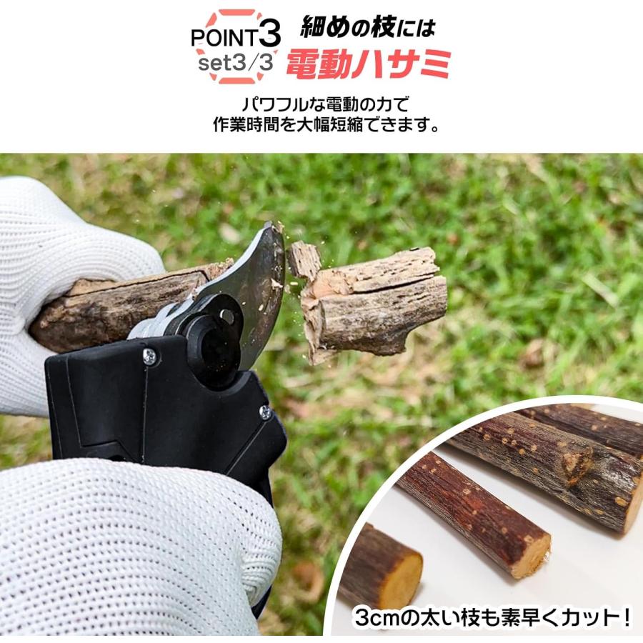 【新型】高枝チェーンソー 草刈り機 ハサミ互換 電動８in１延長ポール*8インチ 高枝切りバサミ チェーンソー 電動ハサミ 充電式 軽量 延長棒 のこぎり