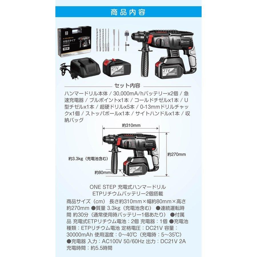 コードレスハンマードリル 充電式 21V 電池2個付き DIY 家庭用 業務用