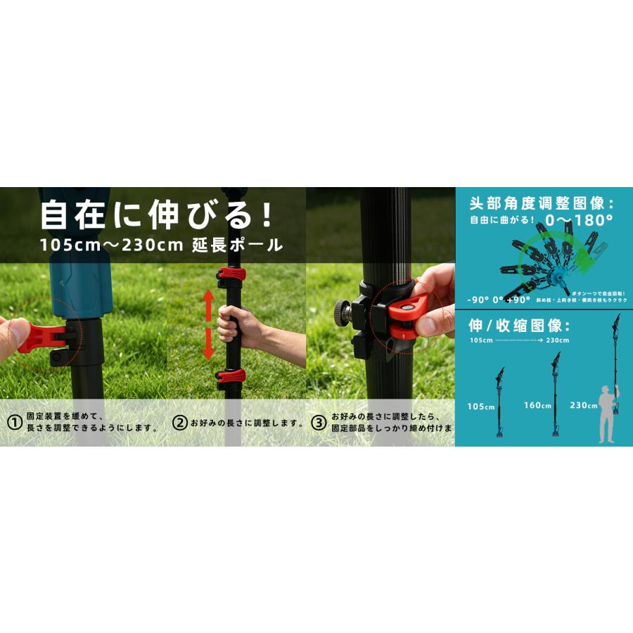 チェーンソー 高枝チェーンソー 延長ポール 1in2 電動 2点セット 最長