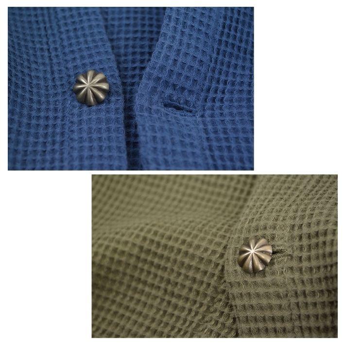 バーンズ BR-24209 スタンドカラー コンチョボタン ワッフル素材シャツ  