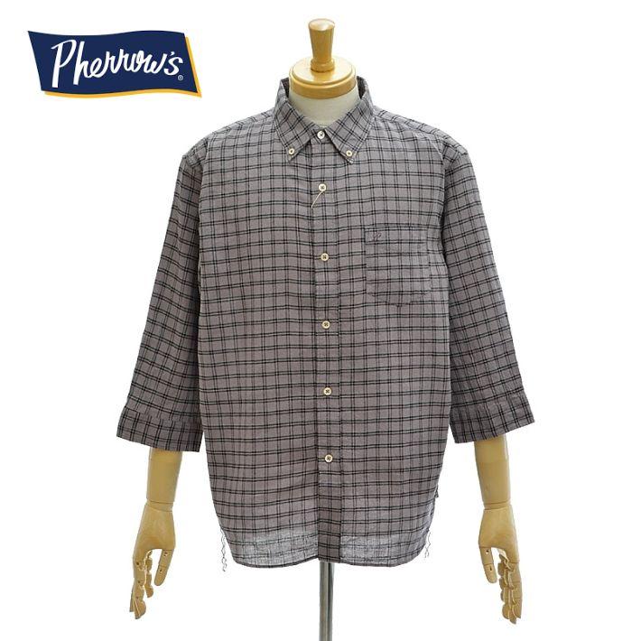フェローズ P7BD2 ボタンダウン リネンコットン シャツ チェック 7分袖 メンズ PHERROW'S　[メール便可] | Pherrow's
