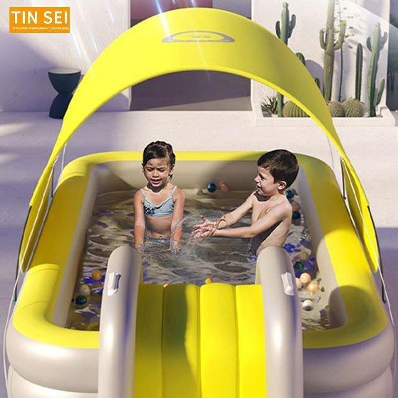 最新 プール すべり台付き 大型 家庭用 電動ポンプ付き 滑り台付き ビニールプール 屋根付き シェード付き スライダー 大きい 2.1m 子供 水遊び 【U2307164640】(11840円)