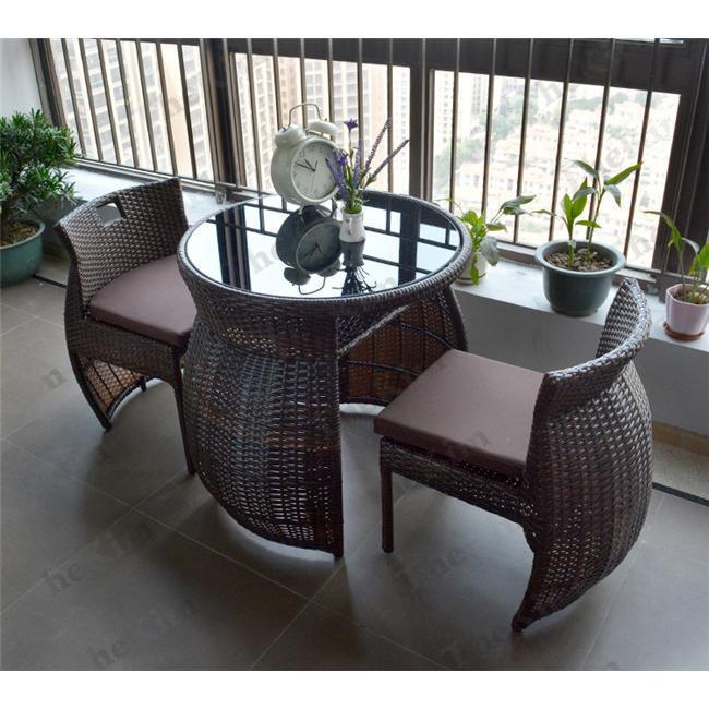 ラタン調 テーブル チェアー 3点セット ガーデンテーブル ガーデンソファー チェア収納可能 コンパクト 防水 省スペース 屋外家具 ベランダ ホテル amp 3点セット 約