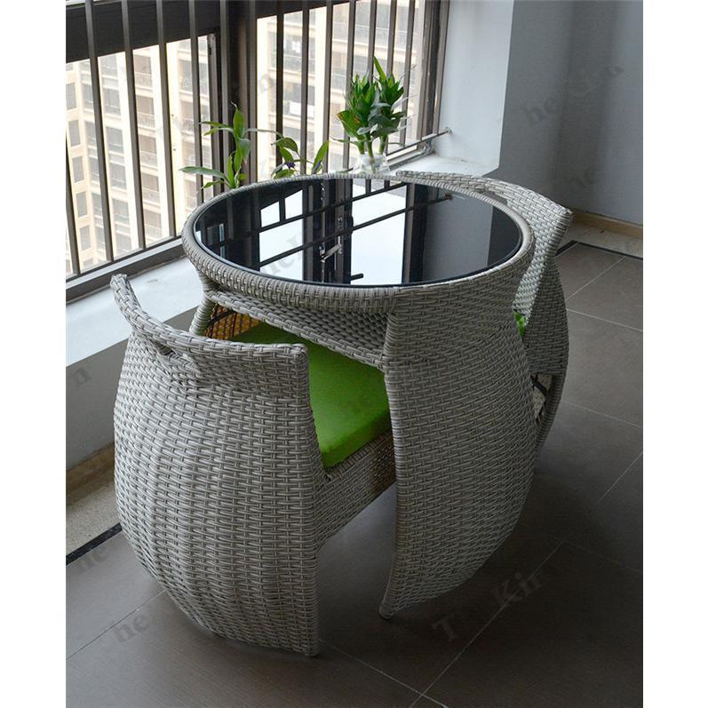 ラタン調 テーブル チェアー 3点セット ガーデンテーブル ガーデンソファー チェア収納可能 コンパクト 防水 省スペース 屋外家具 ベランダ ホテル amp 3点セット 約