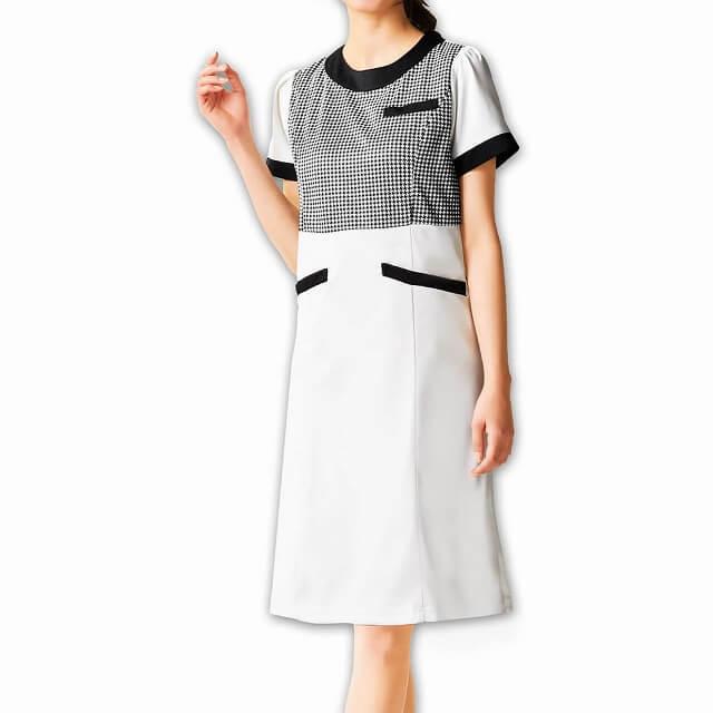 ナースウェア 白衣 エステ サロン ユニフォーム 看護 介護 歯科 ビューティウェア 千鳥柄切替ストレッチワンピース Tb アンファミエpaypayモール店 通販 Paypayモール