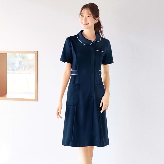 アンファミエ ナースワンピース 紺 白衣 ナース服 ナースウェア 医療 