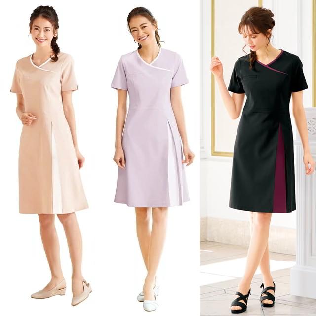 ナース服 白衣  レディース ナースウェア エステ制服 エステ 看護 アンファミエ　ビューティウェア 防汚機能インカムポケット付ラップ風ワンピース｜infirmiere｜06