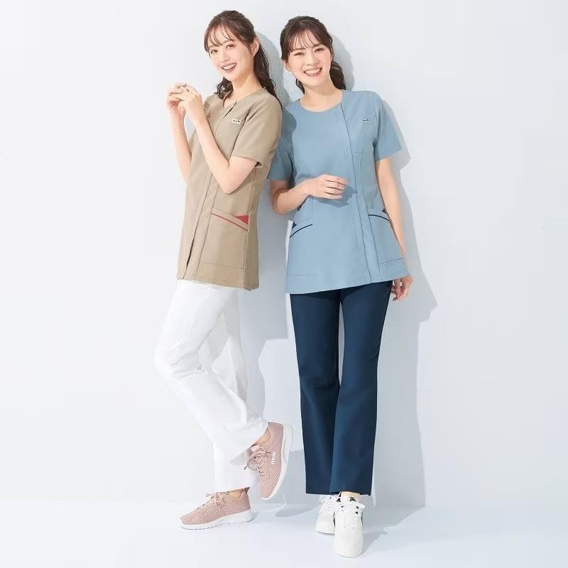 moz スクラブ　上下セット ☆＜moz＞なめらかストレッチ前ファスナースクラブ(レディース): 白衣