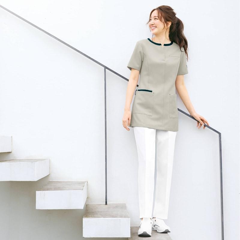 アンファミエ 白衣 ナース ナース服 ウェア レディース かわいい エステ ユニフォーム 看護師 クリニック ナチュラルビューティー 配色美ライン チュニック ナース通販アンファミエYahoo 店 - 通販 - Yahoo ショッピング
