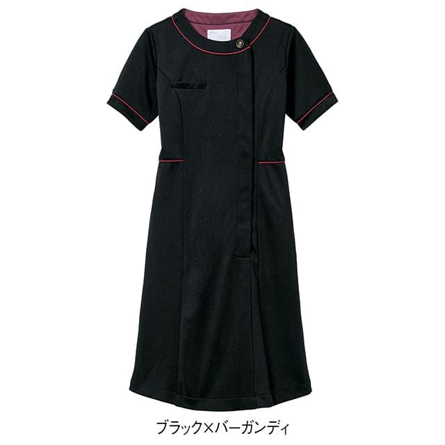 ナース服 白衣  レディース ナースウェア エステ制服 エステ 看護 アンファミエ　ビューティウェア ノーカラー配色パイピングワンピース｜infirmiere｜02