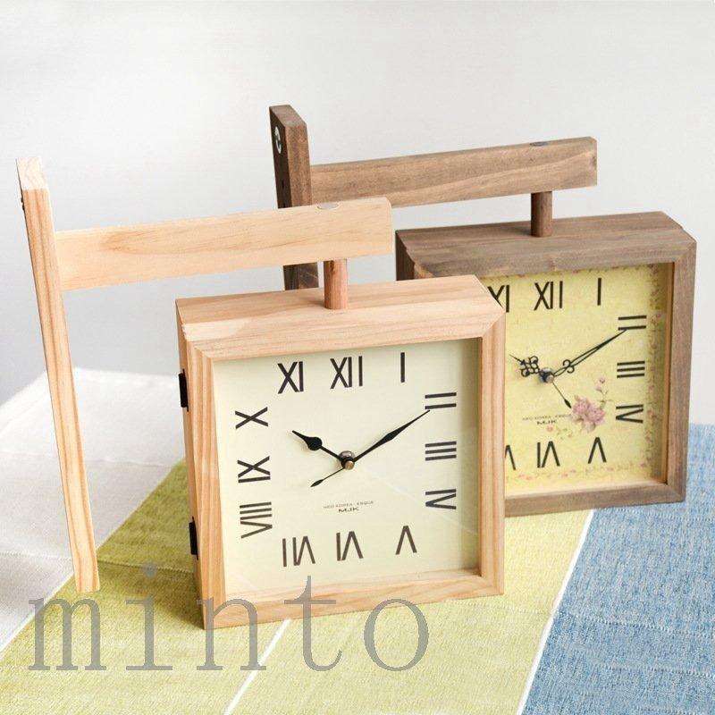 置き時計 掛け時計 おしゃれ 両面創意クロック 時計 インテリア時計 北欧 連続秒針 木製 レトロ 木目調盤 掛け時計 部屋飾り 静音 天然木 連続秒針 部屋装飾 四角い Infit 無垢 静音 Pad39 Store2