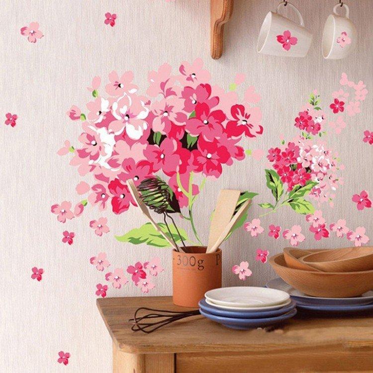 驚きの価格が実現 ウォールステッカー 花 あじさい ピンク 恋愛運アップアップ かわいい 風水グッズ アジサイ模様替え 1人部屋 プチリフォーム リビング飾り 壁シール Supplystudies Com