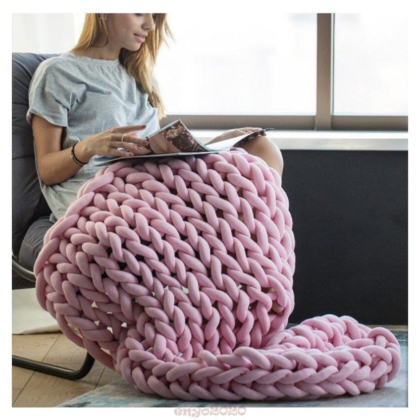 チャンキーニット ブランケット コットン糸 ひざ掛け 毛布 太ニット 寝具 大判 手編み ベッドカバー ソファー お昼寝ケット 背景毛布 秋冬 冷房対策 Wedge Homes Co Uk