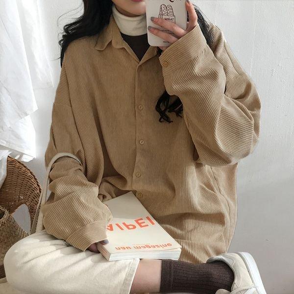 激安ブランド 大きいサイズ シンプル ベージュ 黒 大きめ おしゃれ 春 長袖 コーデュロイ レディース シャツ 体型カバー ビッグシルエット オーバーサイズ トップス 半袖 Color ベージュ 入荷済 Leauduvalenciennois Fr