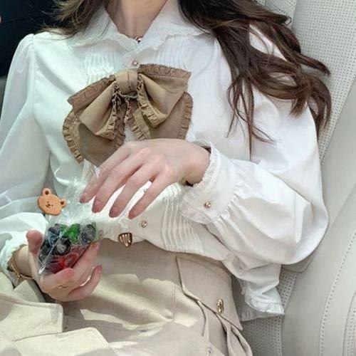 ｐｒｅｍｉｕｍ ｌｉｎｅ トップス ブラウス 量産型 参戦服 お嬢様 韓国 参戦服 ゆめかわいい やみかわいい 原宿系 地雷系 オルチャン 無地 シンプル 襟付き 春 秋 冬 長袖 リボン フリル Www Retailspa Co Uk