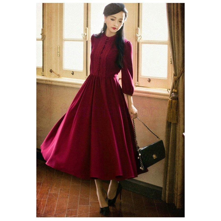 大人気 新品 定番 レトロワンピース ヴィンテージ風ワンピース ロング お嬢様ワンピ 定番 フレアワンピース 新品 ハイウエスト 無地 Aライン ワンピース 復古系ワンピース 結婚式 Pfe1 Infit Store5 安売りの