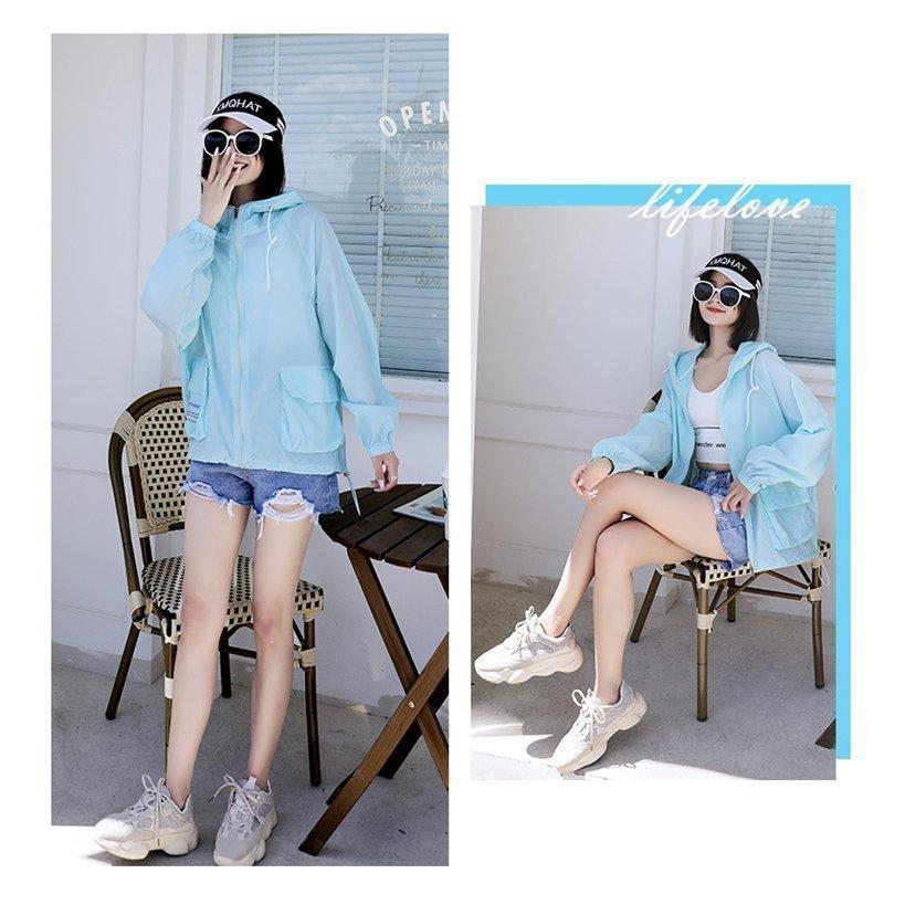 熱い販売 Uvカットパーカー涼しいスポーツラッシュガードレディースuvカットロング薄手長袖夏フード付きおしゃれハイネック日焼け防止紫外線対策 トップス レディース サイズ ライトブルー Www Harmonylu Com