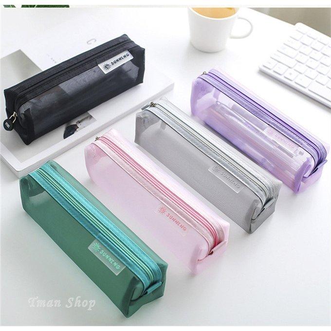 ペンケース 筆箱 ペンポーチ 薄型 透明 メッシュ メンズ レディース 学生 小物入れ シンプル おしゃれ 2個買うと1個おまけ共3個発送 高価値