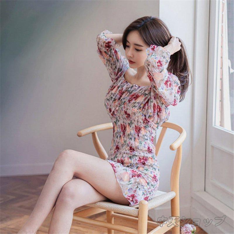 最高の品質の タイトワンピース 花柄 シャーリング 2way 半袖 きれいめ 夏 レディース ミニワンピース ビーチワンピース リゾート デート 着痩せ スレンダー キャバドレス ワンピース サイズ Xl Difusoresacusticos Com Ar