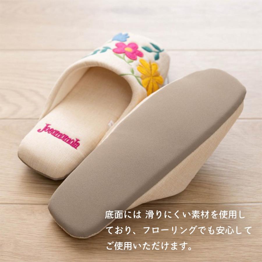 Jocomomola（ホコモモラ） カラフルな草花のアップリケ刺繍スリッパ