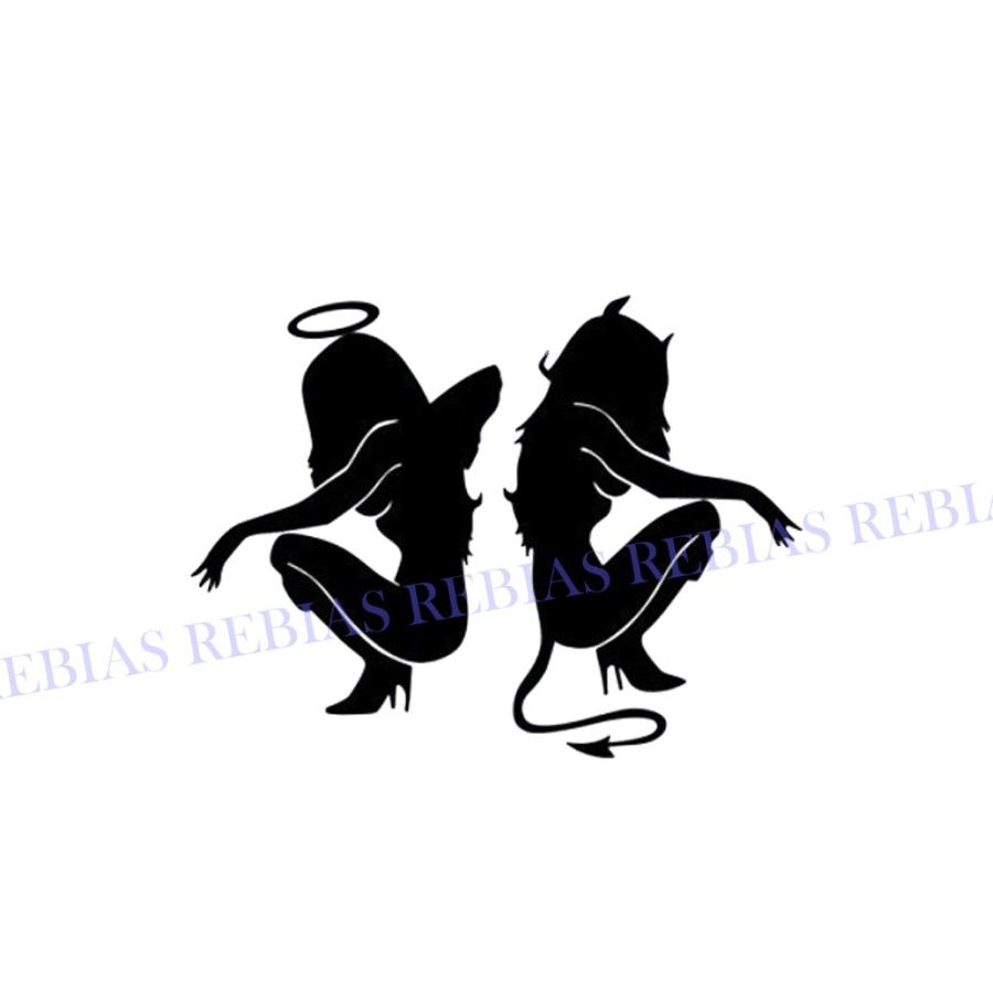 天使 悪魔 座り ステッカー セクシー エンジェル デビル 汎用 ブラック