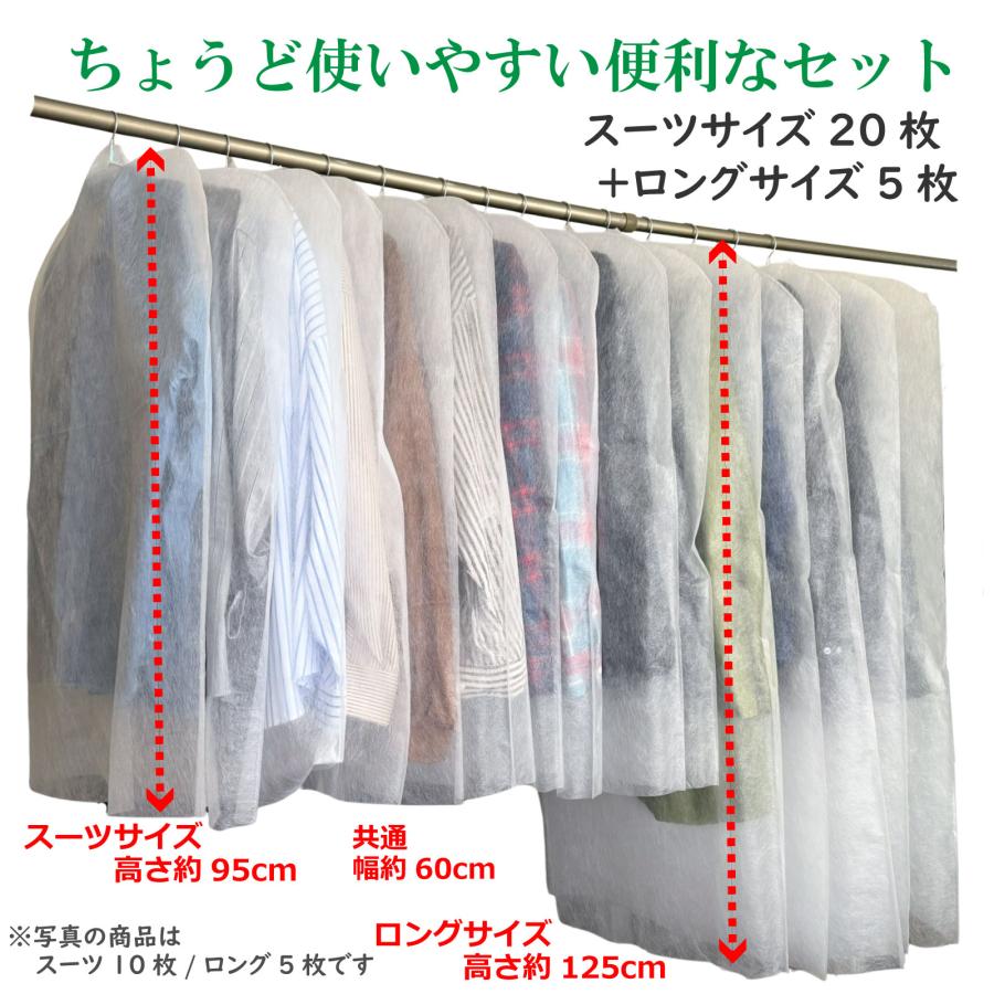 衣類カバー 洋服カバー 不織布カバー 25枚組 通常20枚 ロング5枚 通気