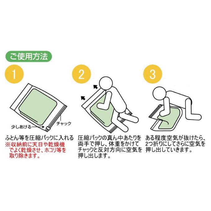 布団圧縮袋 掃除機不要 ふとんシングル用 安心の日本製 手で空気が抜ける圧縮袋 掃除機不要でカンタン圧縮 空気漏れしにくい逆止弁 便利なスライダー付｜iniko｜05