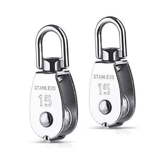 好評 Rhinocats 滑車 M15 ローププーリー スイベル式 ステンレス滑車 豆ブロック 耐荷重70kg 二個セット Ibcl Lu