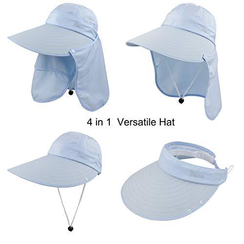 レディース 日除け 帽子 幅の広いつば UVカット 釣り用 折りたためる ポニーテール サマーハット 取り外し式フラップ付き US サイズ: One Size カラー: ブルー