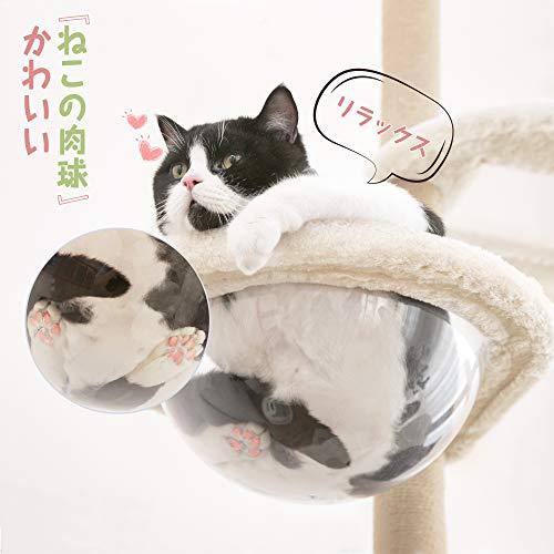 Mwpo 透明宇宙船 窓付きの透明ステップ 突っ張りタイプキャットタワー 透明ボール 透明ハンモック おうちで木? 