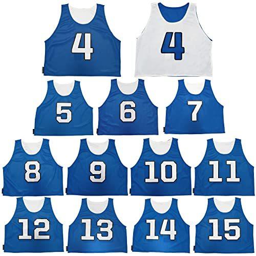ATHLETIC MART ジュニア用ビブス(リバーシブル) 4〜15番 裏表前後ろ番号あり 12枚セット[収納メッシュバッグ付][グリ