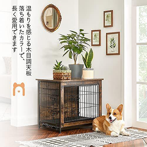 FEANDREA ペットケージ 木目調 ウッディサークル 犬 猫 インテリア 組立簡単 トレー付き お掃除簡単 天板付き 超小型犬〜中型犬向け ケージ PFC001X01 