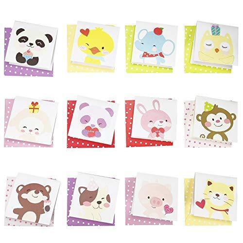 人気商品ランキング かわいい メッセージカード 12種類 12枚セット 動物 3d立体カード 子供 誕生日の招待状 感謝カード 感謝状 バースデーカード ギフトカード カラー封筒付き Teaandtwigs De