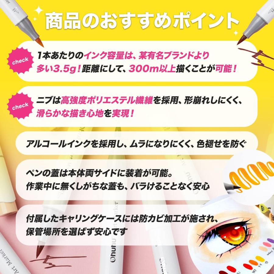 Ohuhu イラストマーカー 筆タイプ 80色81本 プロ愛用 薄色 筆・細字