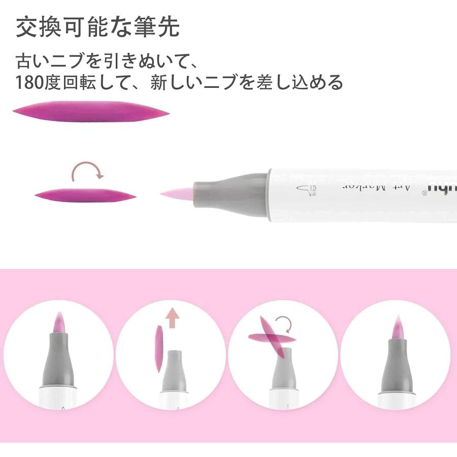 Ohuhu イラストマーカー 筆タイプ 80色81本 プロ愛用 薄色 筆・細字