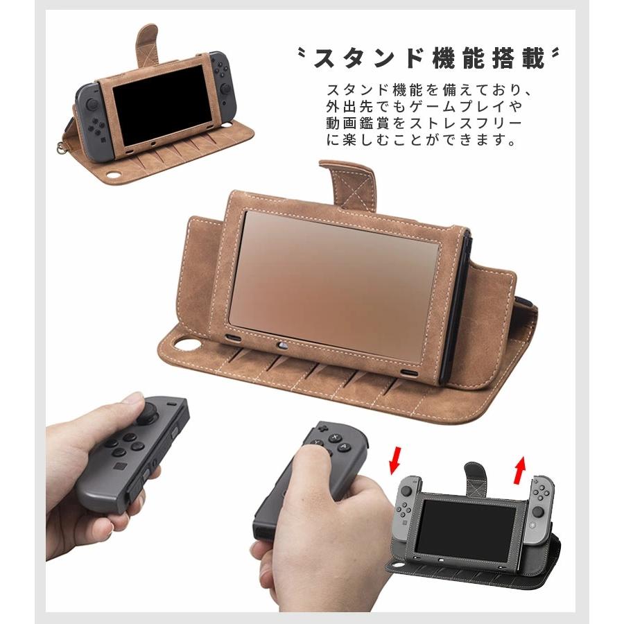 Nintendo Switch専用 収納ケース ストラップ nintendo switch 全面保護 レザー ケース ゲームカートリッジ収納ポケット付き ゲームカード 10枚収納｜initial-k｜11