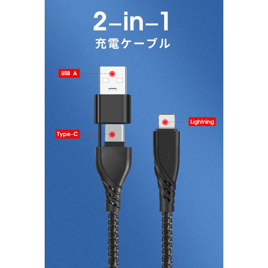 2 in 1 iPhoneケーブル USB Type CからLightningケーブル iPhone