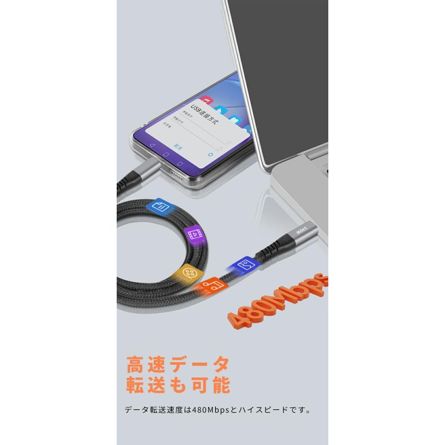 Type-c to 240W対応 Type-CーType-C 充電 転送ケーブル PD対応 急速