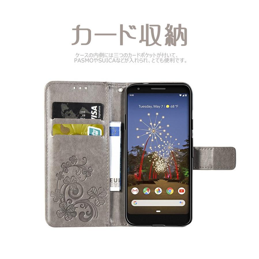 Google Pixel 3aケース 四つ葉 クローバー おしゃれ Google Pixel 3a XLケース 手帳型 カード入れ Google Pixel 3a保護ケース　スタンド機能 手帳ケース｜initial-k｜12